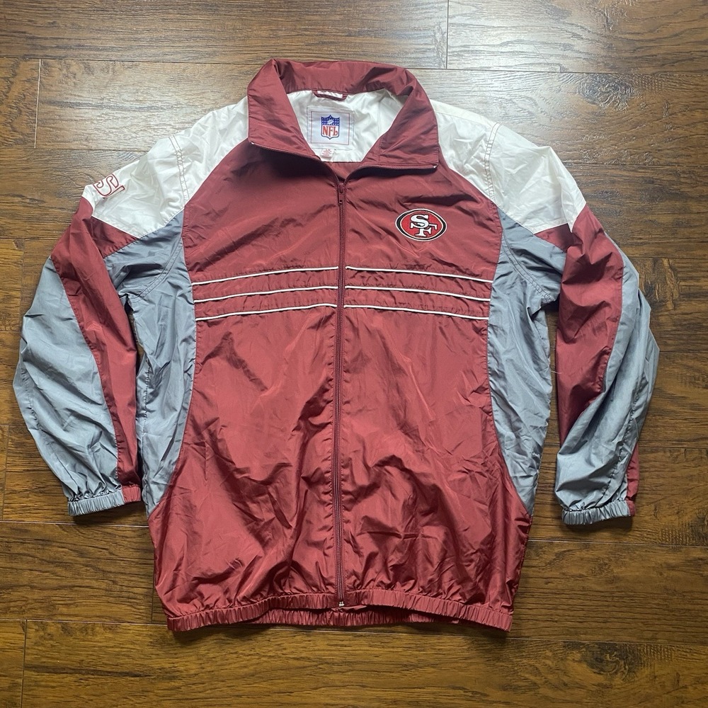 NFL San Francisco 49ers Windbreaker Jacket Mens Large Burgundy Red Full Zip SF